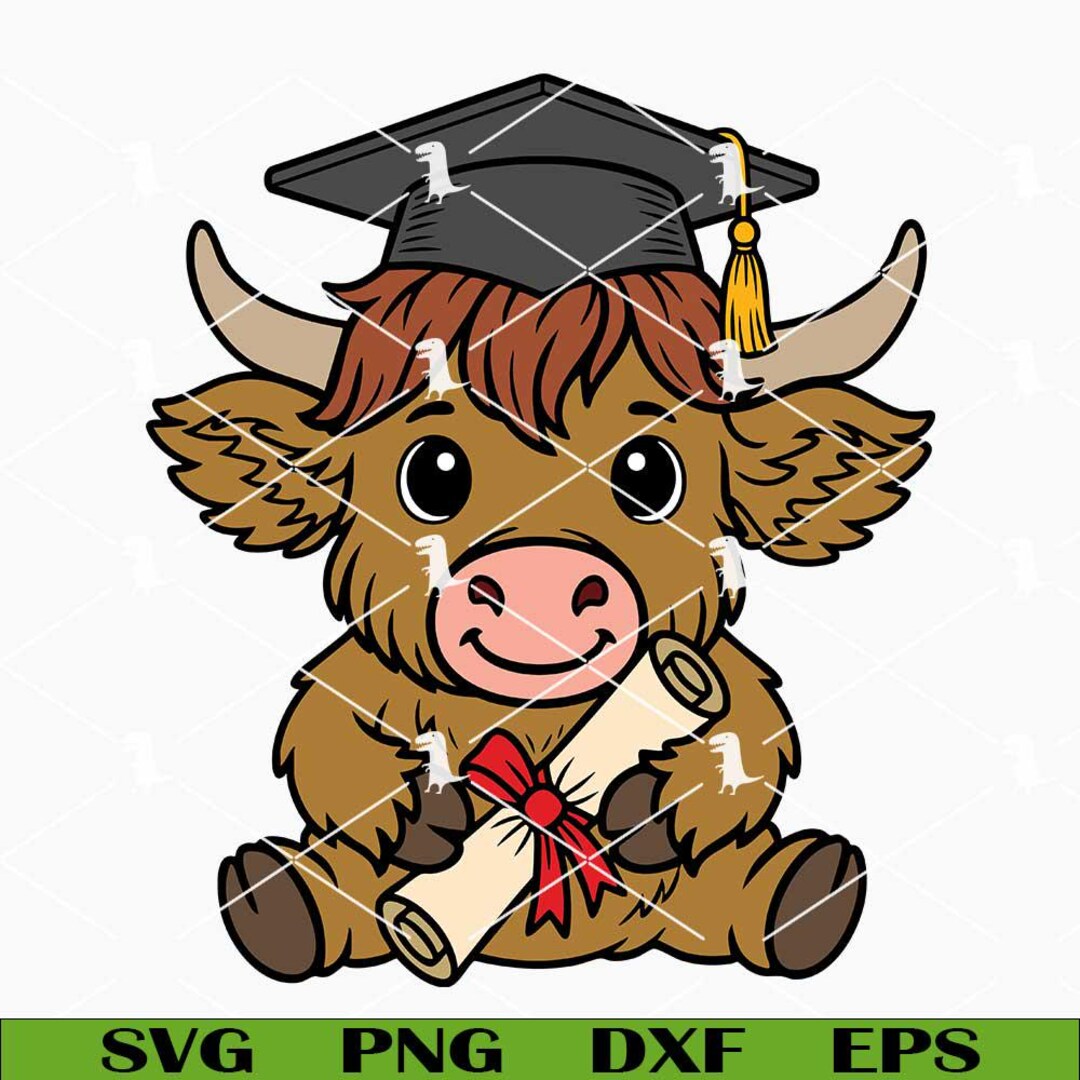 Highland Cow Graduation Svg Png, Funny Cow Graduate Svg, Last Day of ...