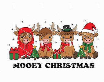 Mooey Christmas Svg Png, Highland Cow Xmas Svg Png, Funny Christmas Svg Files Cut