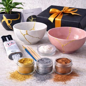 Kit Kintsugi DIY – Oro, Argento, Bronzo – Coffret de réparation pour céramique, art japonais, cadeau créatif et decoration élégante