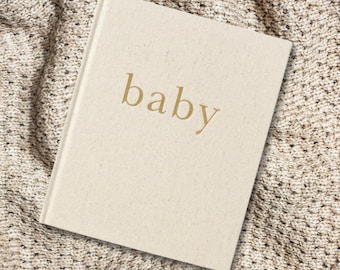 Baby Memory Book | First Year Baby Book | Pregnancy & Newborn Keepsake Journal | Neutral Linen Baby Shower Gift | Baby Keepsake