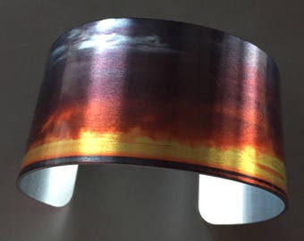 Cuff Bracelet Metal Wearable Art 'SUNSET STORM'