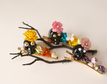 floral skull clip