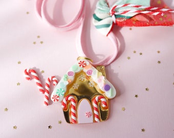 Gingerbread candy land acrylic resin necklace. Girls Christmas gift accessory