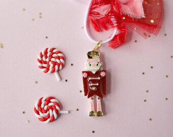 Acrylic resin candy cane nutcracker necklace. Girls Christmas necklace.