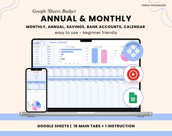 Planilha de Orçamento do Google Sheets | Rastreador Mensal Anual (Download Digital)