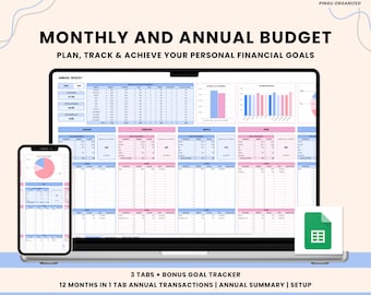 Budgetplaner Google Sheets: One-Tab 12 Monate, Jahresbudget, Expense Tracker (Digitaler Download)