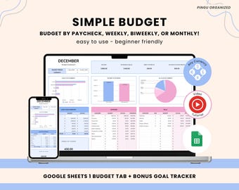 Monthly Budget Google Sheets Template: Expense Tracker Spreadsheet, Personal Finance Planner, Budgeting for beginners