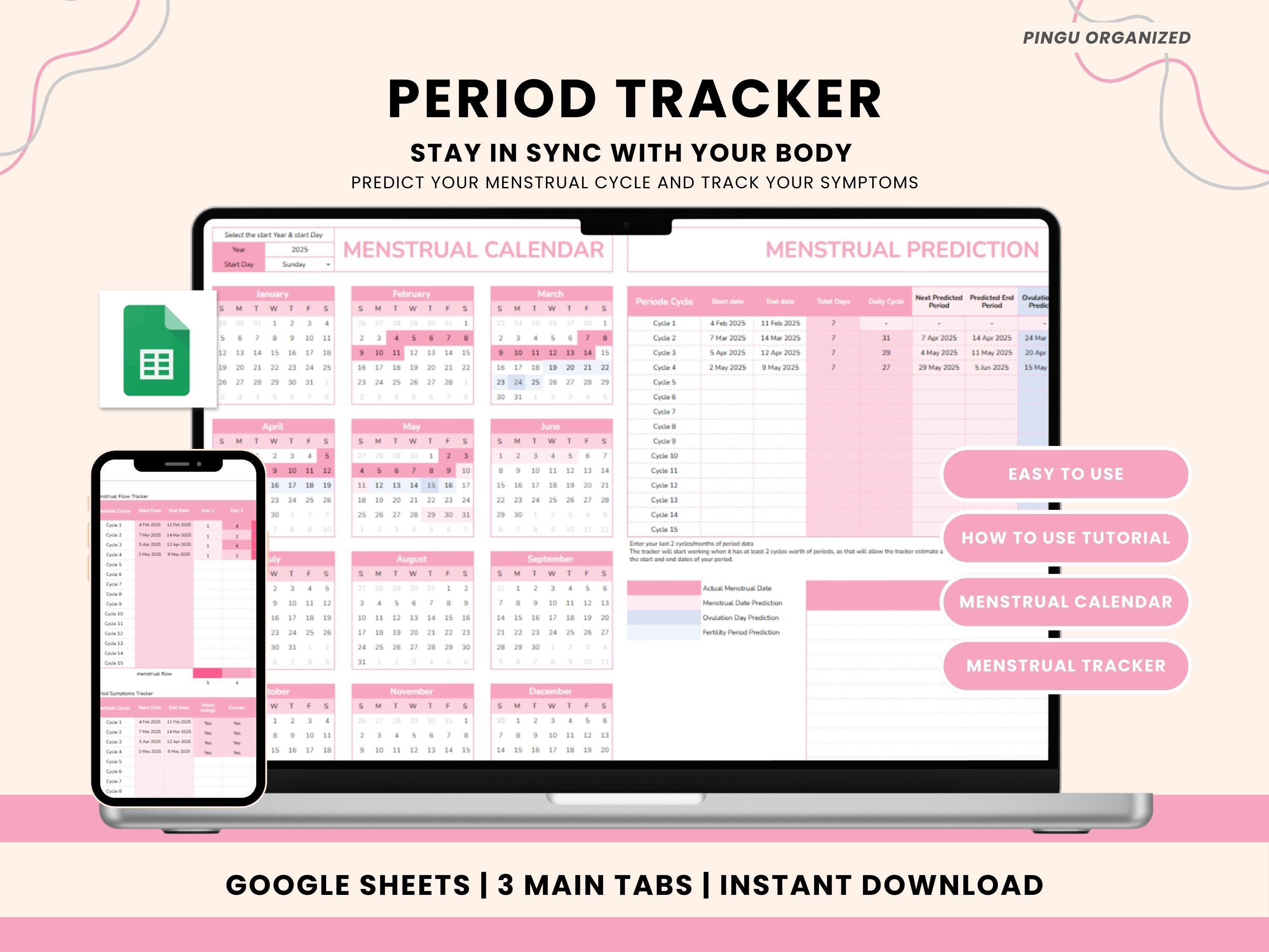 Period Tracker Google Sheets Menstrual Calendar Spreadsheet Period ...