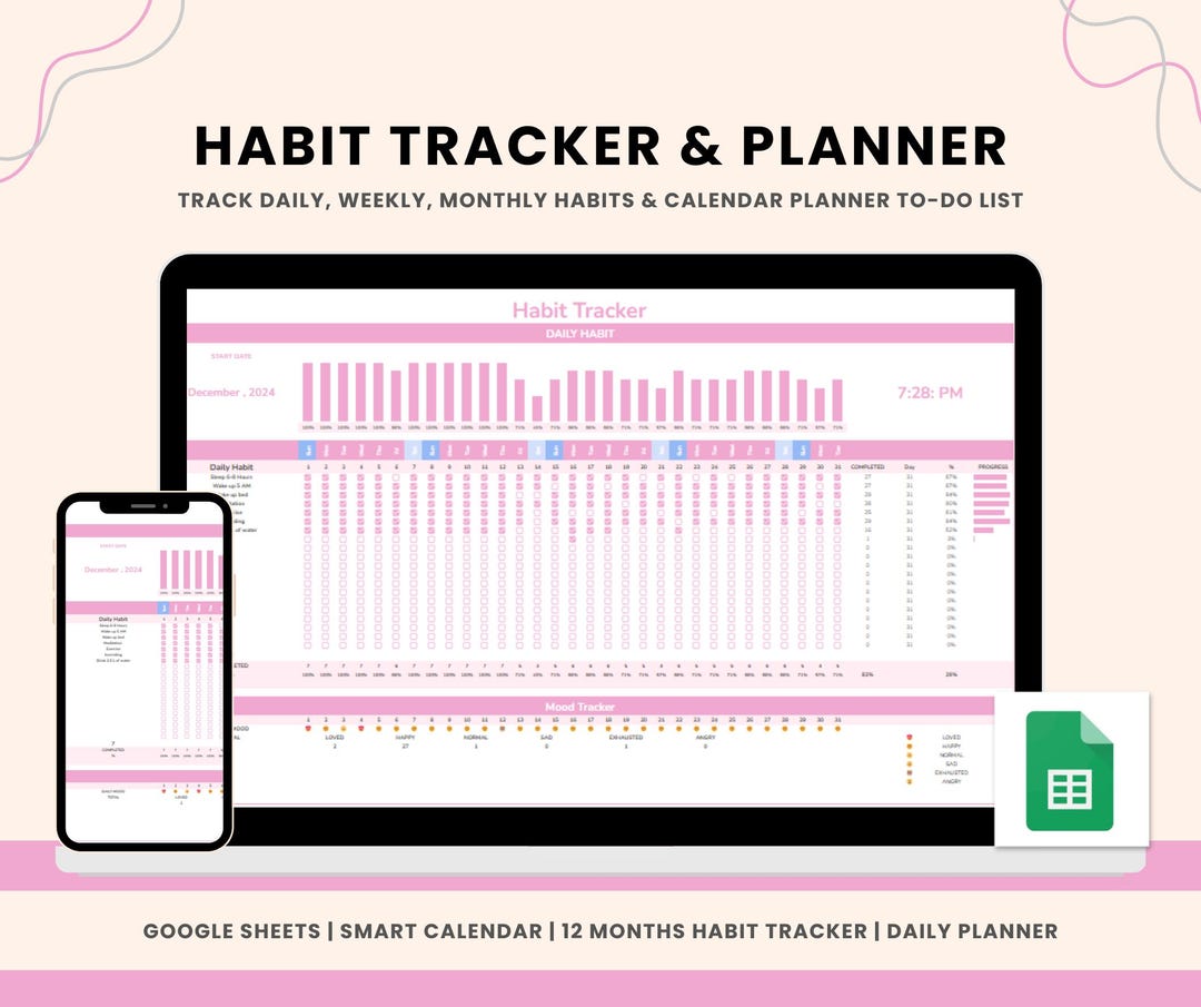 Habit Tracker Google Sheets Digital Planner to Do List Template ...