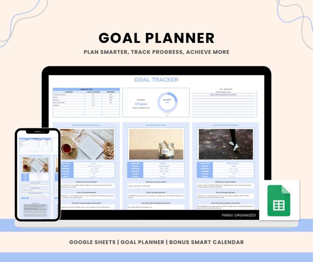 Goal Planner Google Sheets, Digital Goal Tracker Spreadsheet Template ...