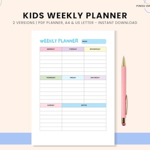 Kids Weekly Planner Printable: Homeschool Schedule Template (PDF A4/Letter, Instant Download)