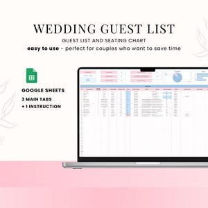 Hojas de cálculo de Google para el seguimiento de la lista de invitados a la boda: plano de asientos, plantilla de invitación a la boda (RSPV), hoja de cálculo digital para el planificador de bodas.