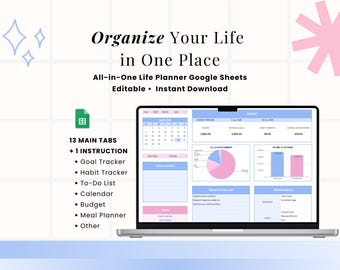 Digital Planner Google Sheets | Daily Organizer Template | Goal & Habit Tracker (Digital Download)