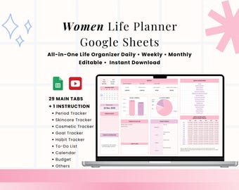 Google Sheets Planner Template For Women, Life Planning, Daily Routine, Budgeting Spreadsheet, ADHD-Friendly