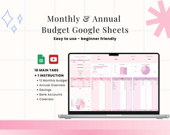 Monthly Budget Planner Google Sheets, Annual Expense Tracker, Personal Finance Spreadsheet, Digital Budgeting Template