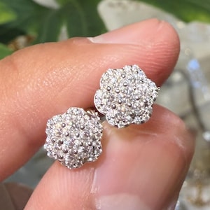 Moissanite Flower Cluster Stud Earrings 1.1 CTW 5mm Round Halo Cluster 925 Sterling Silver Hypoallergenic GRA Certified Pass Diamond Tester