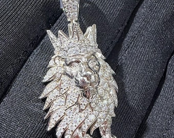 Moissanite Iced Out Lion Pendant 925 Sterling Silver + Steel Rope Chain