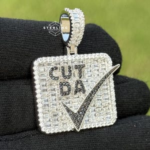 Cut Da Check Pendant Rapper Jewelry 14K Gold Finished CZ Diamonds + Free Steel Cuban Chain