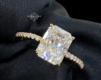 2.5 CTW Radiant Halo Moissanite Engagement Ring, 14k Gold over 925 Sterling Silver, D Color VVS1 (GRA Certified)