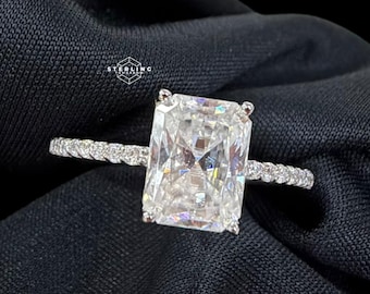 2.5 CTW Radiant Cut Moissanite Engagement Ring, 925 Sterling Silver, D Color VVS1 (GRA Certified)
