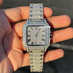 Moissanite VVS D 38mm White Bustdown Automatic Watch Stainless Steel Sterling Tomorrow