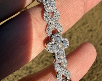 Men’s Iced Out Solid 925 Sterling Silver Cross Infinity Bracelet 10mm 8" | CZ Diamonds Hip Hop Jewelry Gift