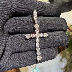 Moissanite Cross Pendant - Iced VVS Moissanite Pass Diamond Testers - Solid 925 Sterling Silver - Hip Hop Necklace Unisex Gift