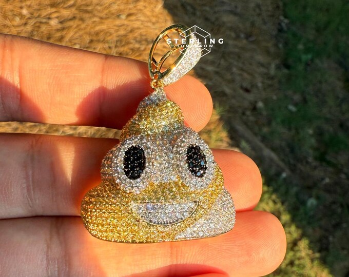 Poop Diamond Poop Emoji Iced Out Enamel 14K Gold Plated Fun Bling Emoji Jewelry ...