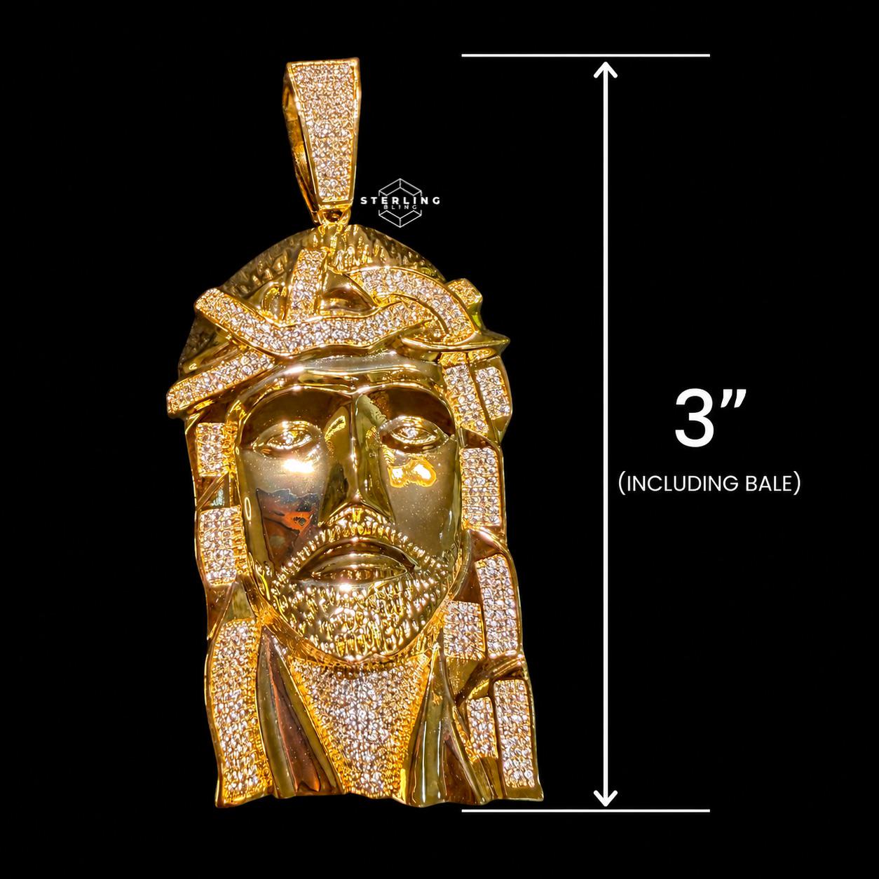 Mens Big Gold Iced Out Jesus Pendant 14k Gold Plated CZ Gold