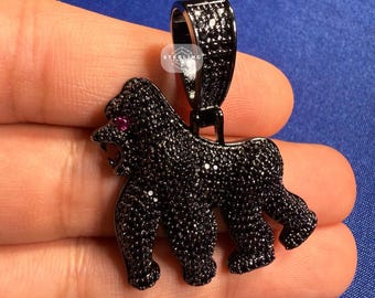 Iced Out Black Gorilla 14k Gold Plated Hip Hop Animal Bling Rapper Jewelry Gift + AntiTarnish Rope Chain
