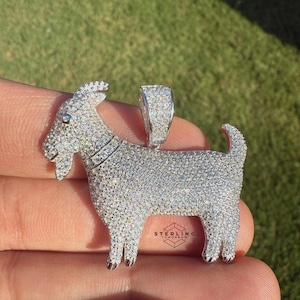 Moissanite GOAT Iced Out Pendant 3.4 CTW | Passes Diamond Testers | 925 Sterling Silver | Free Steel Cuban Chain |  Hip Hop Iced Out Jewelry