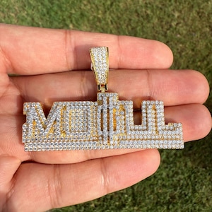 MOGUL Pendant 14K Yellow Gold Finish Iced Out 2.8 CT CZ Diamonds Statement Pendant + Steel Gold Tone Cuban Chain