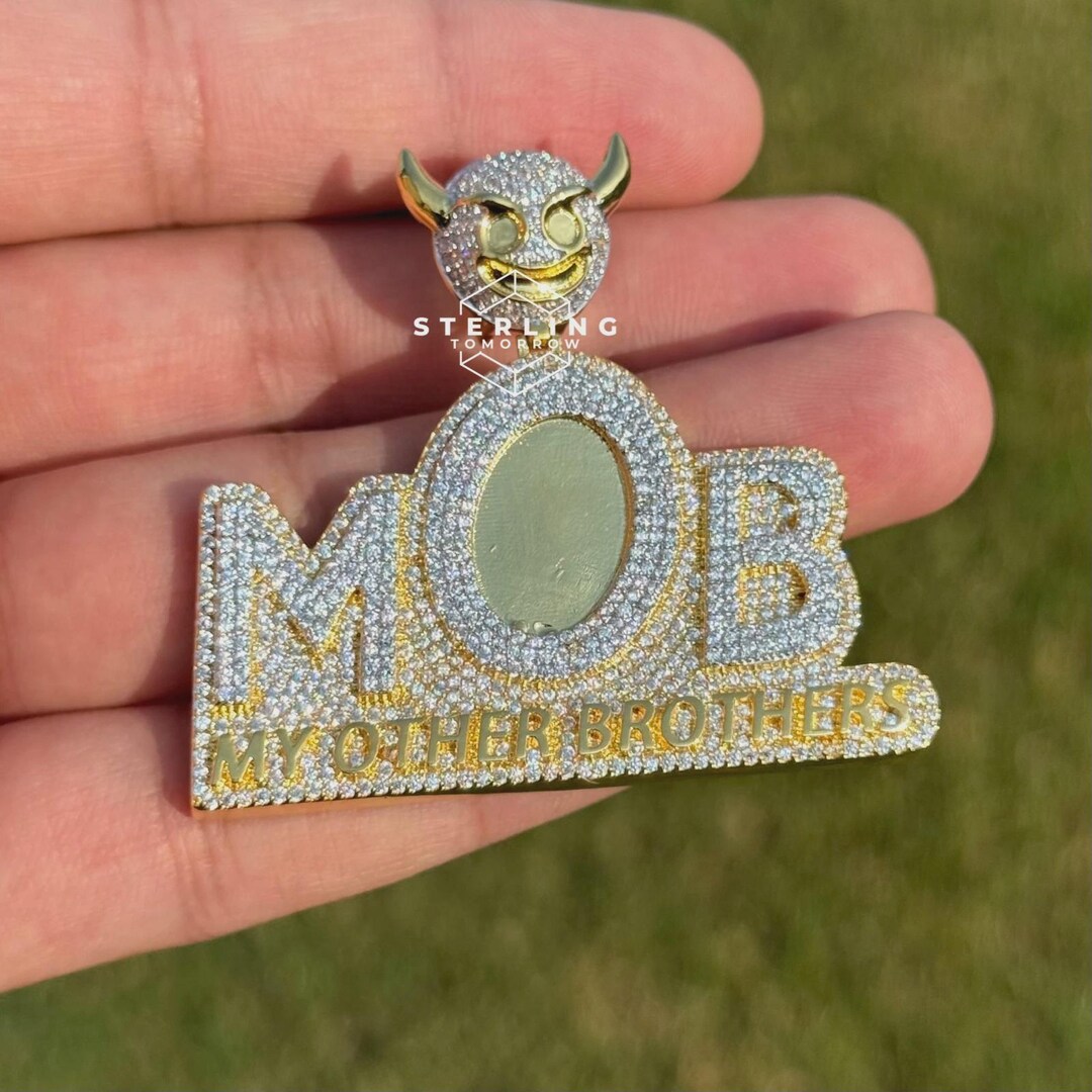 MOB My Other Brothers Pendant Devil Bail 14K Gold Tone CZ Diamonds Iced ...