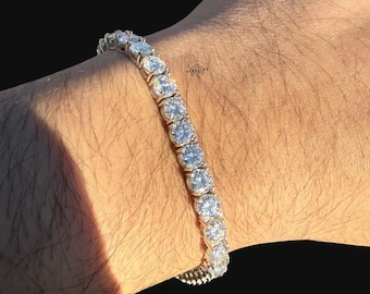 Moissanite 5mm Tennis Bracelet - Solid 925 Sterling Silver - VVS Pass Diamond Testers - Classic Jewelry Silver Bracelet Gift Unisex