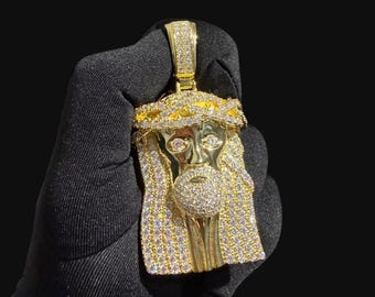 Big Gold Moissanite Jesus Pendant, Iced Out 925 Sterling Silver Hip Hop Necklace, Free Rope Chain, Mens Christian Jewelry Gift