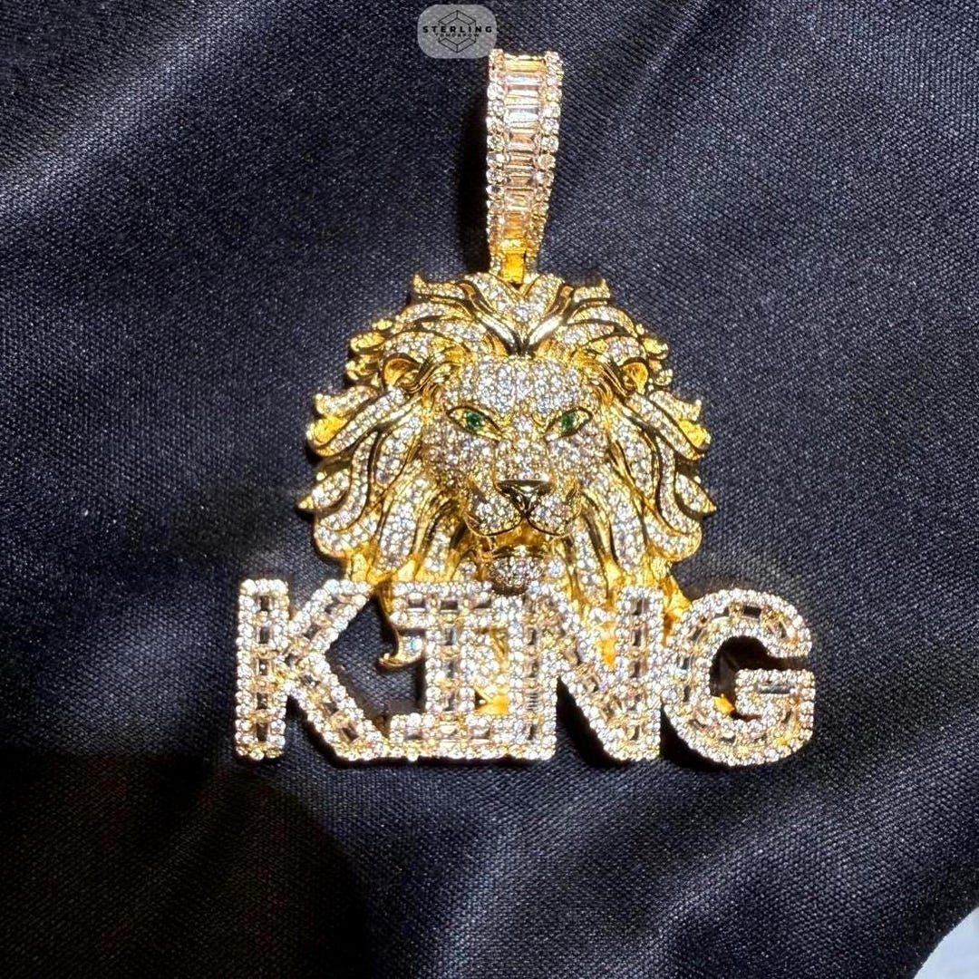 Lion Rapper Chain 14K Gold Plated Iced Lion Head King Statement Pendant With CZ Diamonds ...