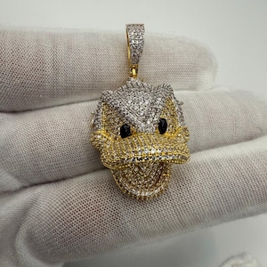 Duck Iced Out Cartoon Pendant 14K Gold Finished CZ Diamonds Hip Hop Bling + Free 22&quot; Steel Gold Tone No Green Neck Anti Tarnish ROPE CHAIN
