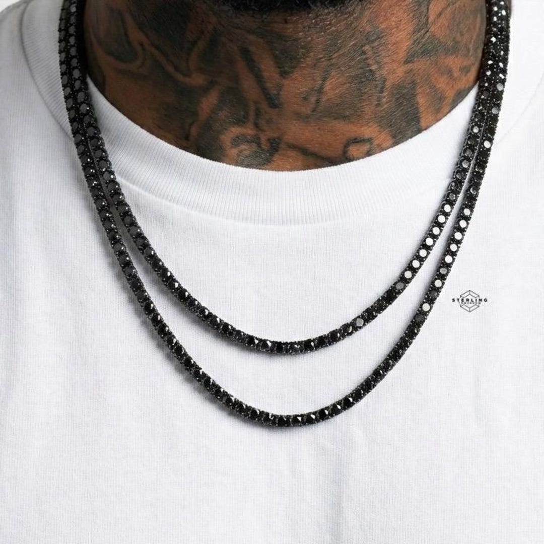 4mm Black CZ Tennis Chain Necklace, Black Iced Chain, Hip Hop Jewelry ...