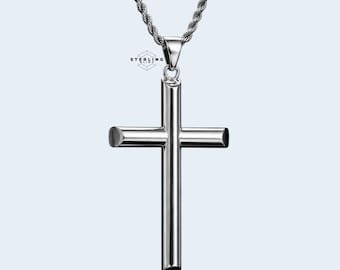 Large Cross Stainless Steel Pendant Big Statement Religious Jewelry Christian Gift + Steel AntiTarnish Rope Chain Waterproof Hypoallergenic