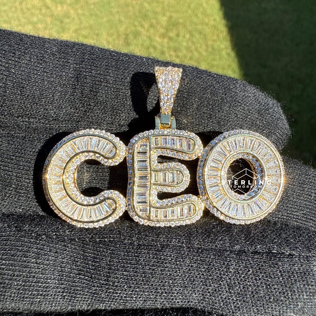 CEO Pendant 14k Gold Plated Iced Baguette CZ Diamonds Leadership Hip ...