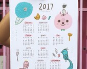 Verkauf + versandkostenfrei - 2017 Wand-Kalender - Blume Katze Vögel Wald Illustration - süße Tiere Wand Kunst - Geschenk für Kinder - Inneneinrichtungen