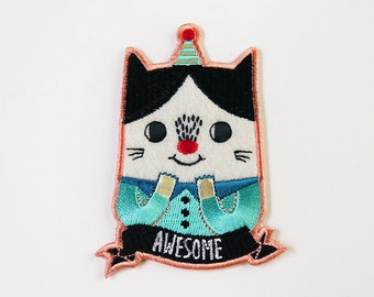 Awesome Cat Iron On Patch - Cat Embroidered Patch - Cute Embroidered Applique - Wearable Art