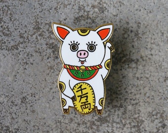 Maneki Buta Enamel Pin - Limited Edition - Lucky Pig Wearable Art