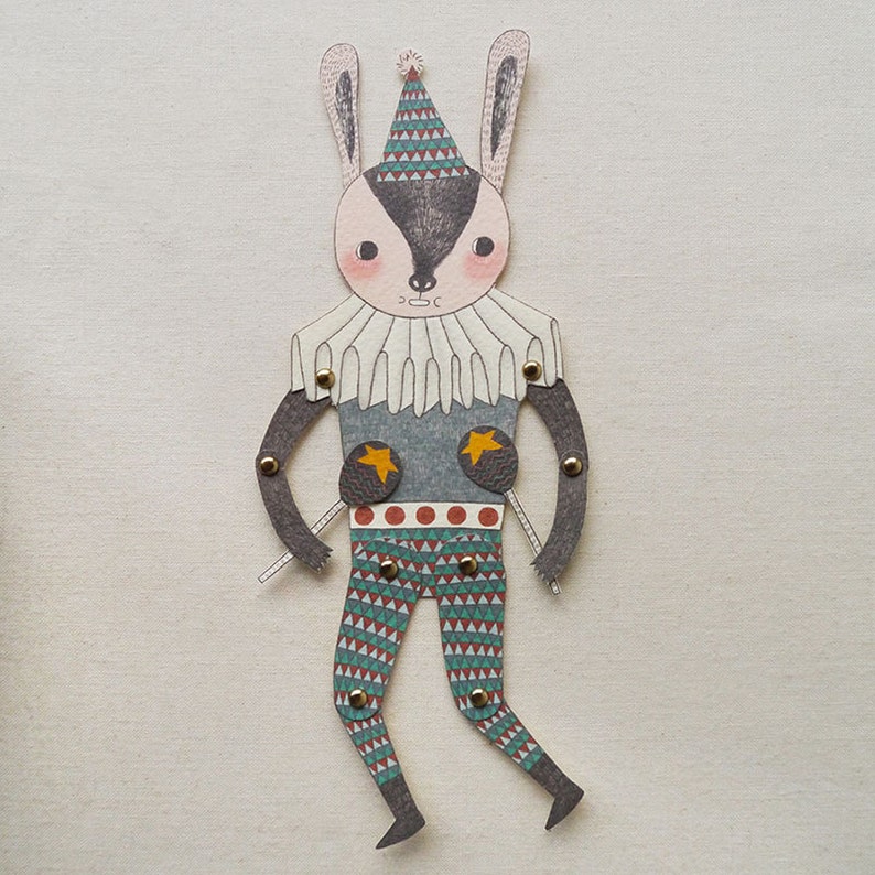 Mr. Rabbit Articulated Paper Doll Set with 8 Mini Gold Brads image 2