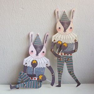 Mr. Rabbit - Articulated Paper Doll Set with 8 Mini Gold Brads