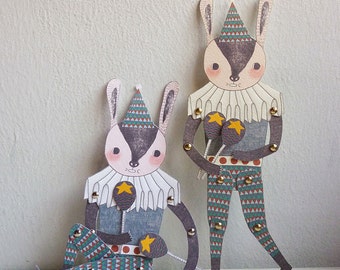 Mr. Rabbit - Articulated Paper Doll Set with 8 Mini Gold Brads