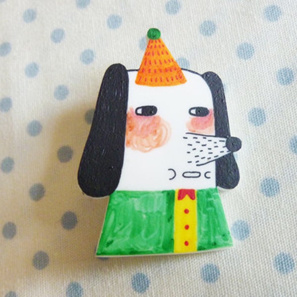 The Party Dog - Shrink Plastic Brooch