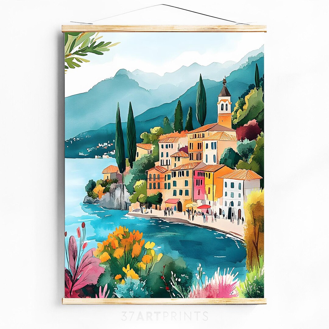 Lake Como Watercolor Painting Art Print Italy Travel Poster Framed Wall ...