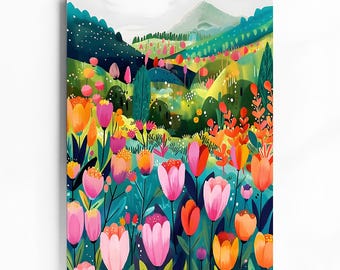 Colorful Abstract Mountain Artwork Illustration Wall Art Living Room Print Scenery Floral Painting Maximalist Eclectic Decor Floral Painting