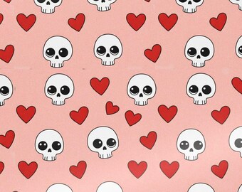 Skulls and Hearts Wrapping Paper – Pink Whimsical Gift Wrap